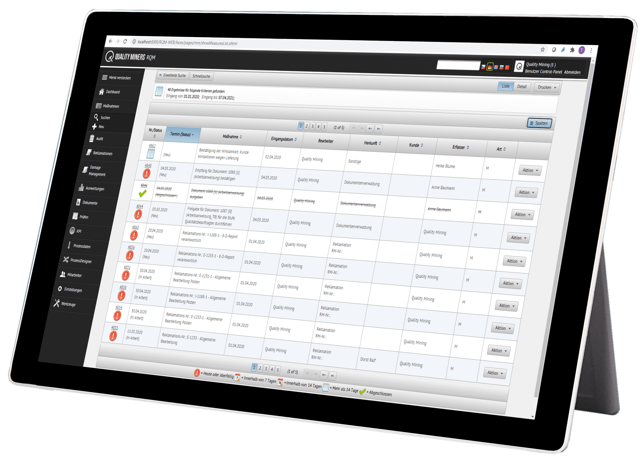 QM.CAQ Action Management Screen